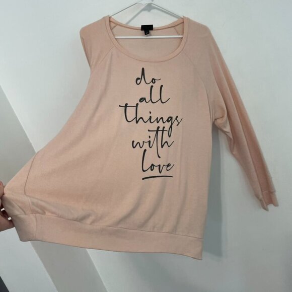 TORRID 1 Plus Size With Love Light Pink Hacci Raglan Sweatshirt Graphic Pullover - Picture 9 of 16